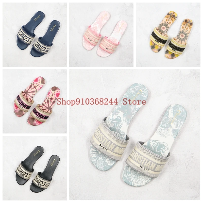 B23 d'or DWAY MULE TOILE DE JOUY, sandalias bordadas a rayas, chanclas DE piscina, chanclas para mujer, chanclas mujer|Zapatillas| - AliExpress