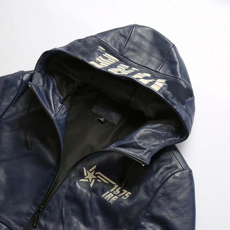 Seller Read Description! Asian size men's  goat leather jacket mens genuine goat leather stylish hoodie jacket