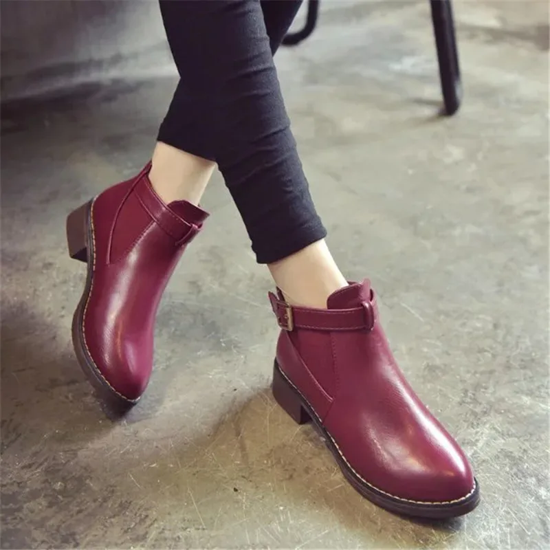 Модные ботинки; Туфли-лодочки на толстом каблуке; Ботинки martin в английском стиле; женская обувь с круглым носком; sapatos mulheres conforto - Цвет: Бордовый