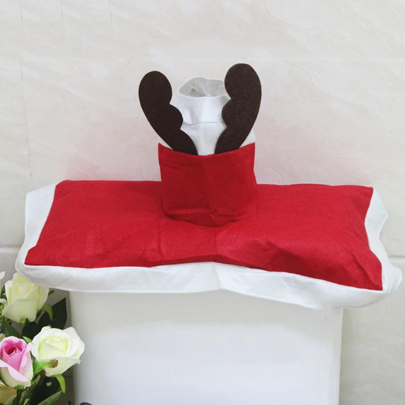 

3Pcs/Kit Christmas Decoration Christmas Elk Deer Water Tank Toilet Seat Cover Rug Bathroom Set Protecting Decorating Toilet Seat