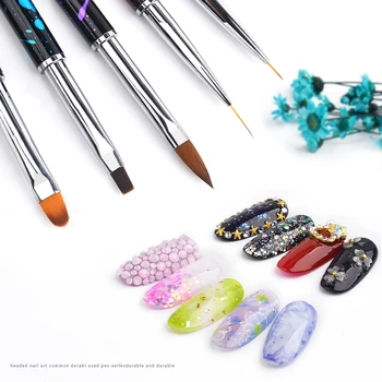 

5 pcs/set Manicure Tools Metal Handle Nail Art Brush Painting Pen Nylon Lines Hair UV Gel 3D Carving Drawing Brushes Kits