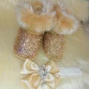 Handmade Bow Hairband Rhinestones Baby Girl Snow Boots Winter Shoes Comb First Walker Sparkle Bling Crystal Princess Shower Gift 4
