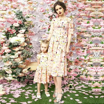 

Summer Mother Daughter Clothes Overknee Dress Family Dress Cartoon Print Family Costumes Waist Vestido Mommy Daughter Dress