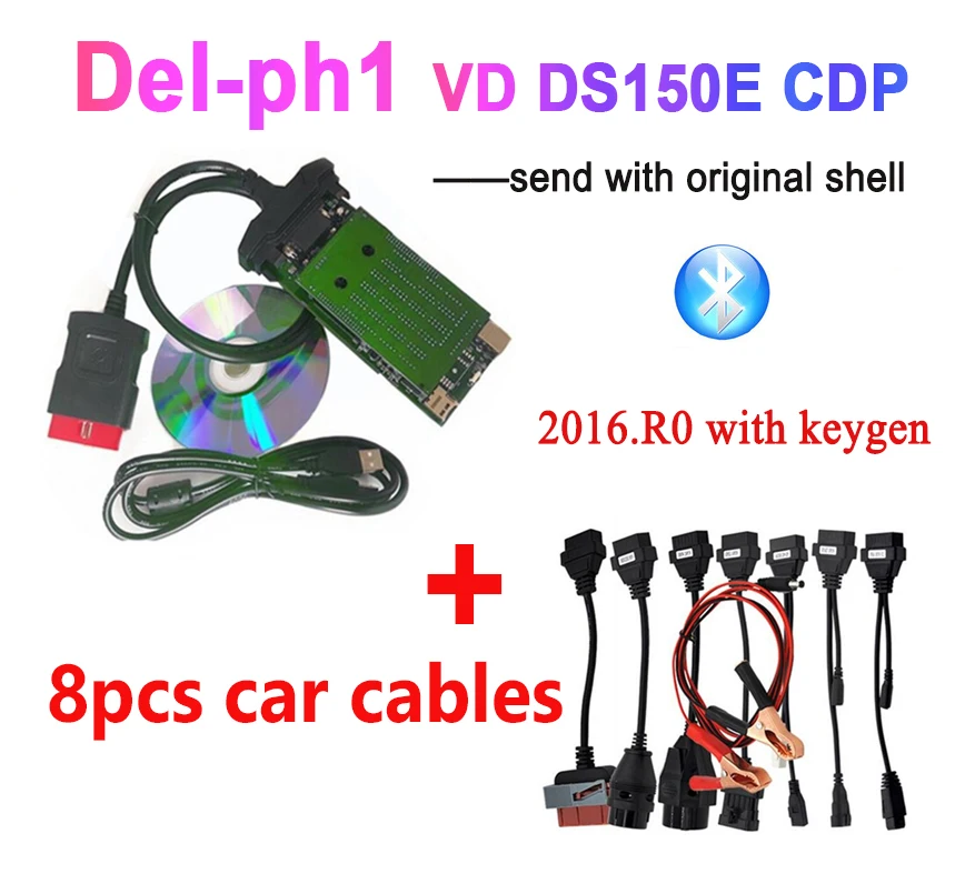 delph1 with cable BT Новинка VCI vd ds150e cdp pro plus. r0 с ключом для delphis obd2 диагностический инструмент для ремонта led 3в1 сканер - Цвет: delph1 with cable BT