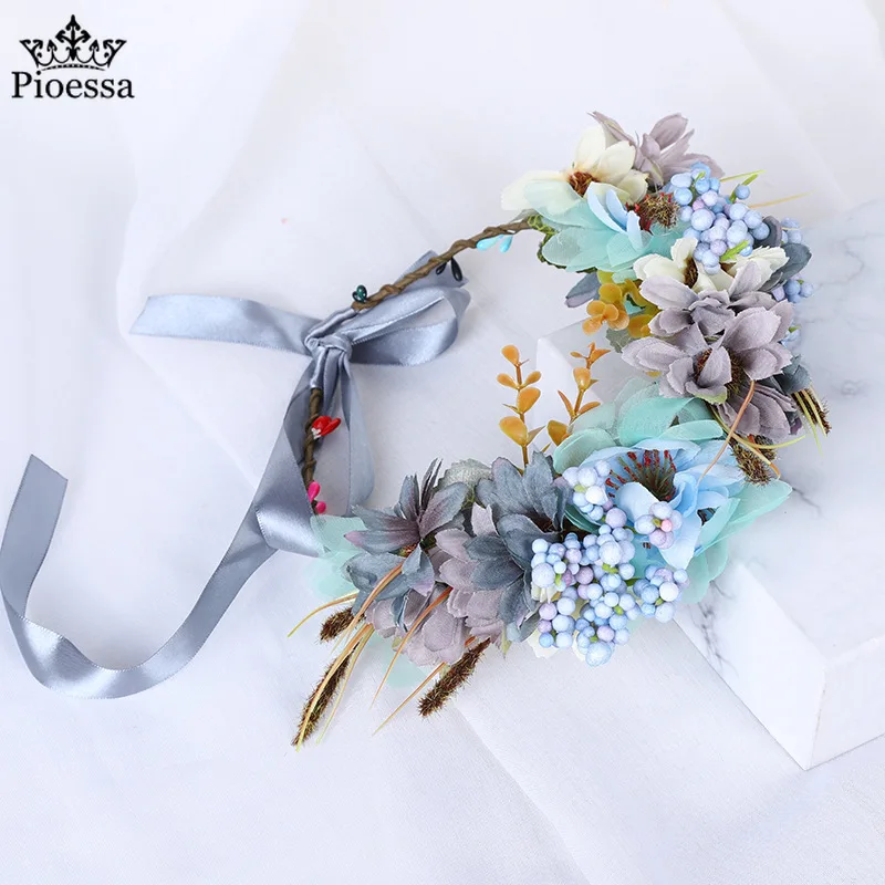 

Pioessa European bridal wreath wrist flower Wedding retro Xiuhe headdress Simulation Flower Hair Accessories Bride Garland