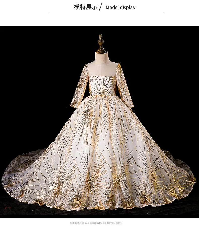 CHILDREN'S Dress Wedding Dress Princess Dress Puffy Yarn New Style Fashion Child Model Little Flower Girl Catwalks Piano Co
