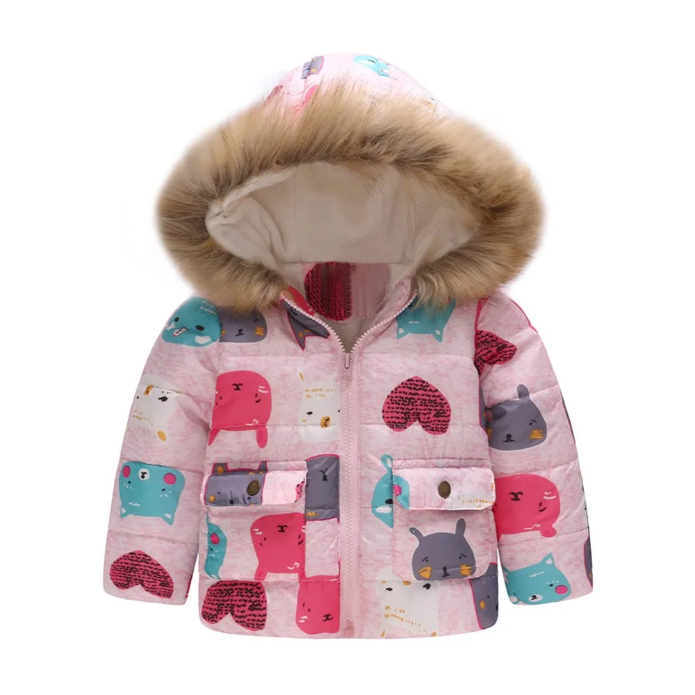 Warm Outerwear Toddler Baby Girls Lovely Pretty Floral Flower Winter Warm Jacket Hooded Windproof Coat куртка для девочки зима - Цвет: Pink