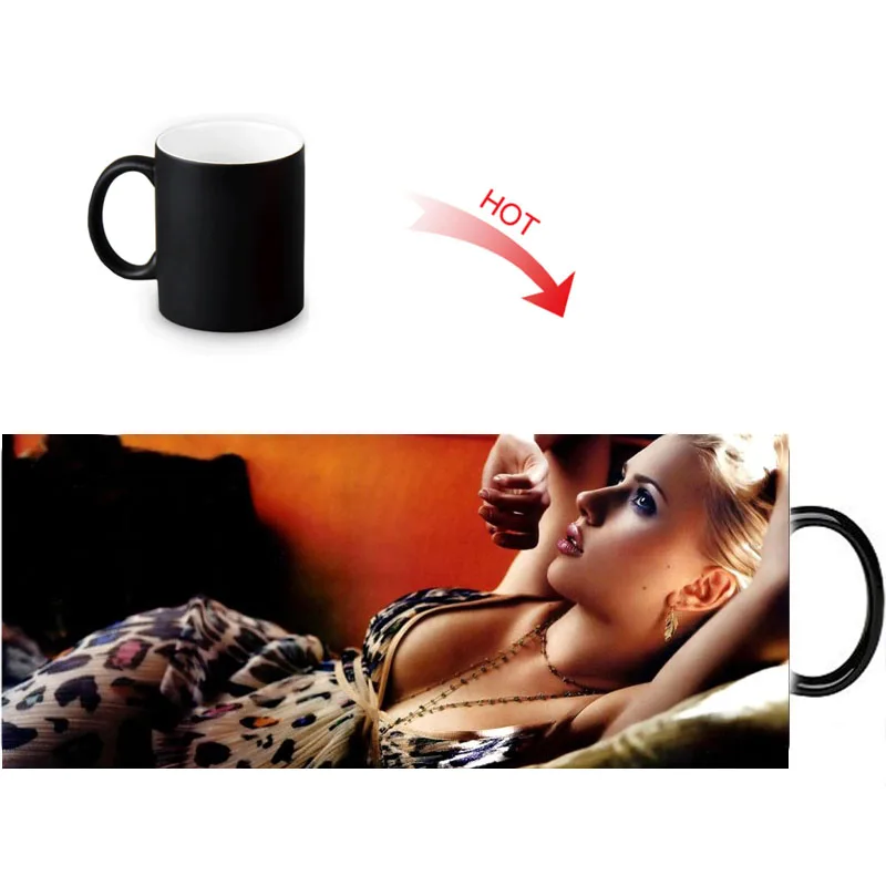 Индивидуальные керамические кофейные кружки Scarlett Johansson, молочный чай, волшебная цветная кружка Morph, Термочувствительная, меняющая цвет, чашка для воды 12 унций - Цвет: 1