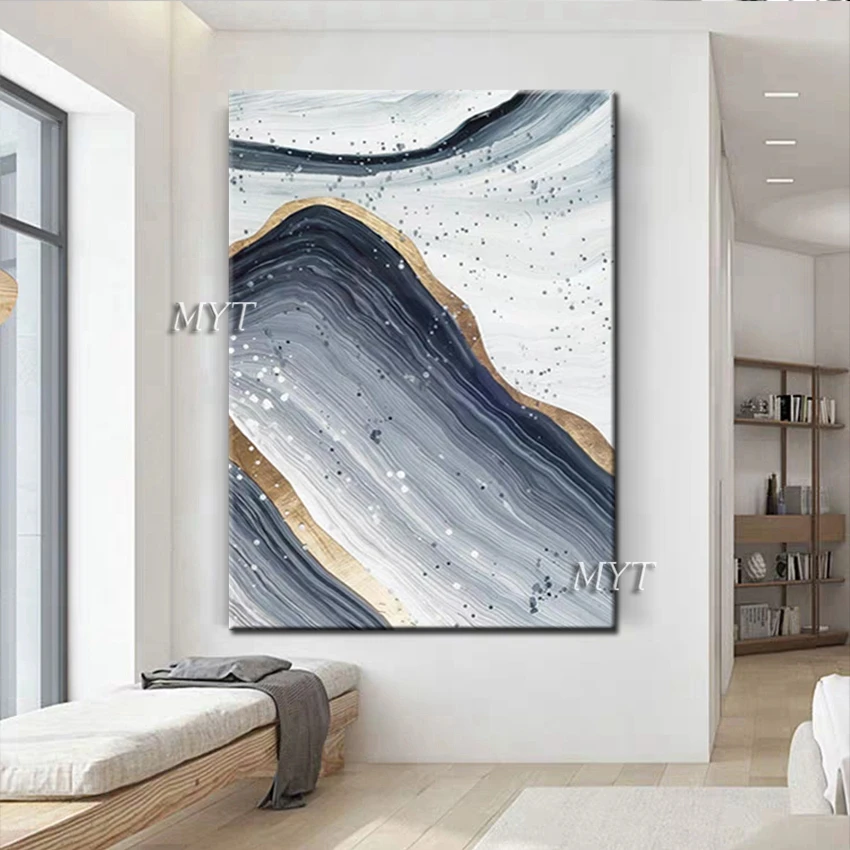 Много точек и черного серого золотого цвета абстрактная картина маслом ручная