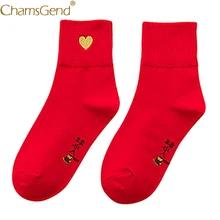 1 пара, красные хлопковые носки с вышитыми китайскими буквами и мышкой, сердечками, унисекс, подарок на год, обувь по щиколотку, 9Nov