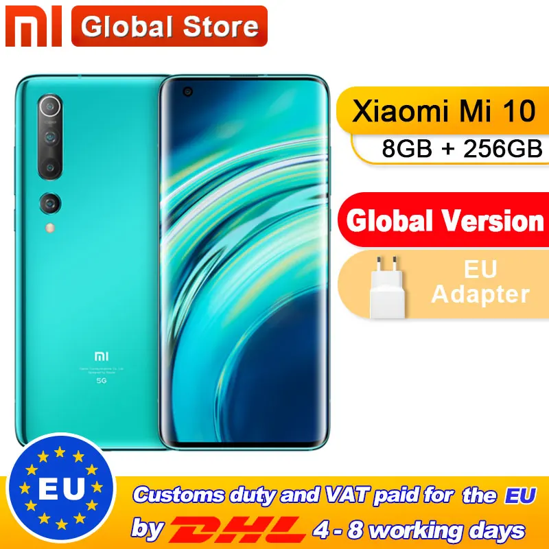 Смартфон Xiaomi Mi 10 256 ГБ 8 865 МП Snapdragon 6 67 восемь ядер 3 дюймовый AMOLED дисплей Wi Fi