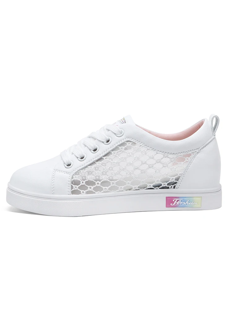 Season new two-layer cowhide round-toe flat bottom low-top shoes with internally increased solid color shoes women waterproof pl