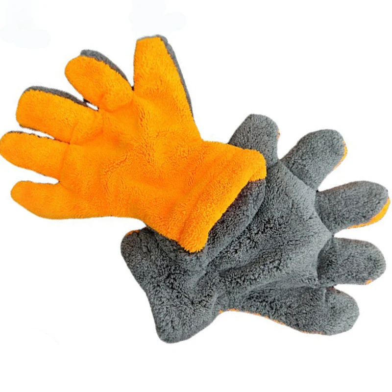 Double-Sided Coral Fleece Five-Finger Car Wash Gloves Instrumentation Drying Plush Thick Towel Polishing Wash Towels Accessories car cleaning gloves microfiber car mitt microfiber cleaning gloves microfiber washing gloves microfiber gloves