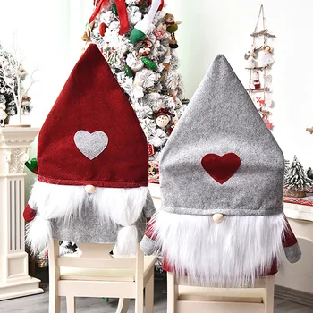 

Chair Cover Dinner Dining Table Santa Claus Snowman Red Cap Ornament Chair Back Covers Christmas Decor Table New Year Supplies