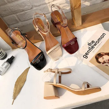 

Women Sandals High Heels Pumps Woman Shoes Peep Toe Classic Shoes Block Heels Shoes Summer Solid Ankle Buckle Fashion Sandal