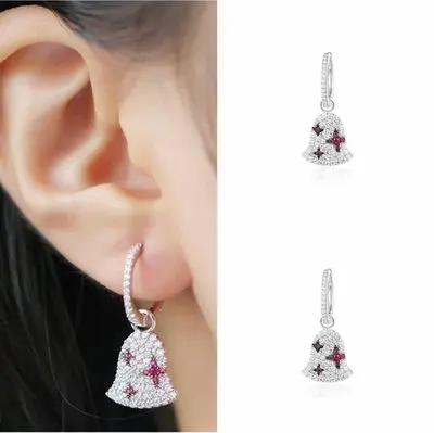 

New 925 Silver Single Pink White Zircons Bell Drop Earrings For Women Luxury Brand Jewelry boucle d'oreille femme 2019