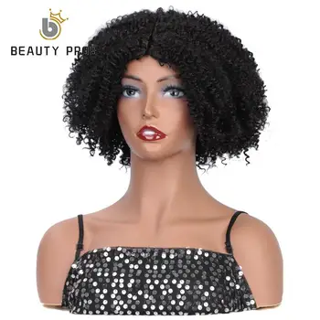 

BEAUTY PROS Short Afro Kinky Curly Synthetic Wigs Marley Bob Jerry Curl Hair Wig Middle Part Natural Blackfor Women
