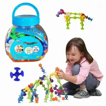 

48pcs/set Soft Silicone Assembled Building Block Suckers Toys Diy Model Construction Sucker Toy For Children Educational Gift