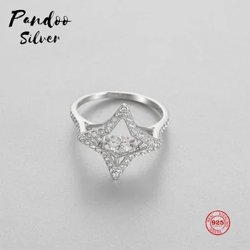 

PANDOO Fashion Charm Pure 925 Silver Original 1:1 Copy, Romantic Shine Star Shape Wild Ring Ring Female Luxury Jewelry Gifts