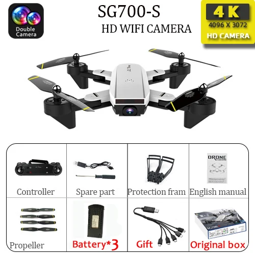 SG700S 4K Дрон с камерой Wi-Fi Fpv Дрон Hd оптический поток Двойная камера с жестом фотография режим удержания высоты SG700 SG700D - Цвет: White 4K 3B Box