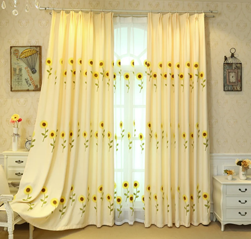 Тюлевые занавески с вышивкой в виде подсолнуха для детской комнаты, милые занавески для мальчиков и девочек, желтые занавески на окна, вуаль, WP186#40