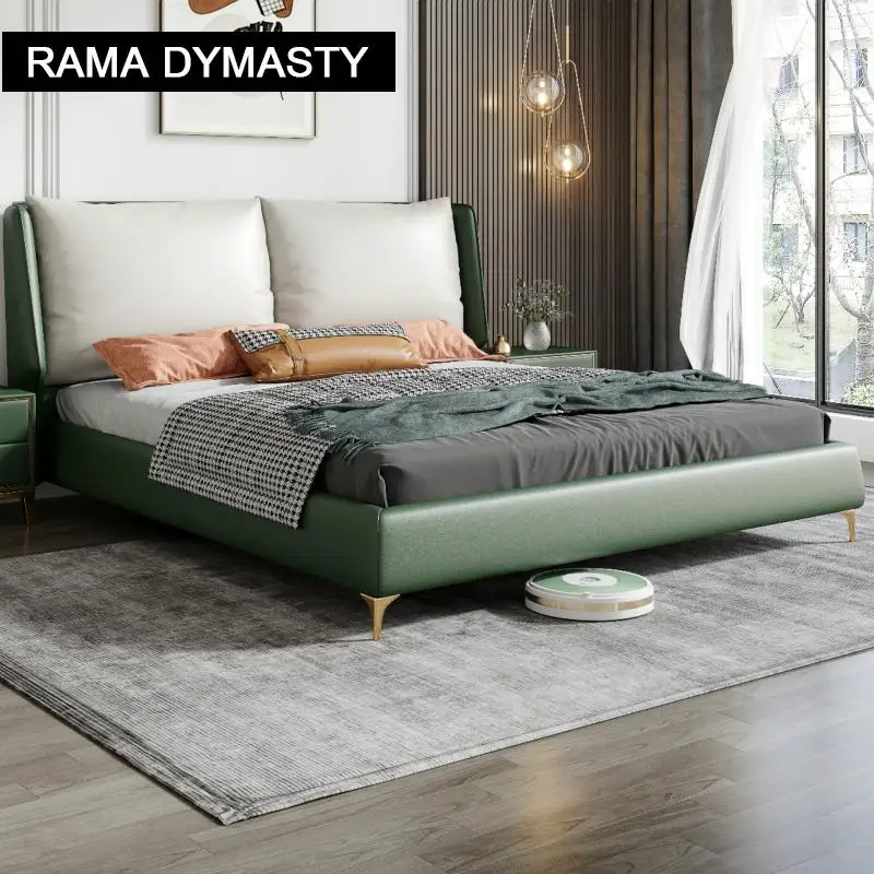 RAMA DYMASTY genuine leather soft bed modern design bed/ fashion king/queen size bedroom furniture