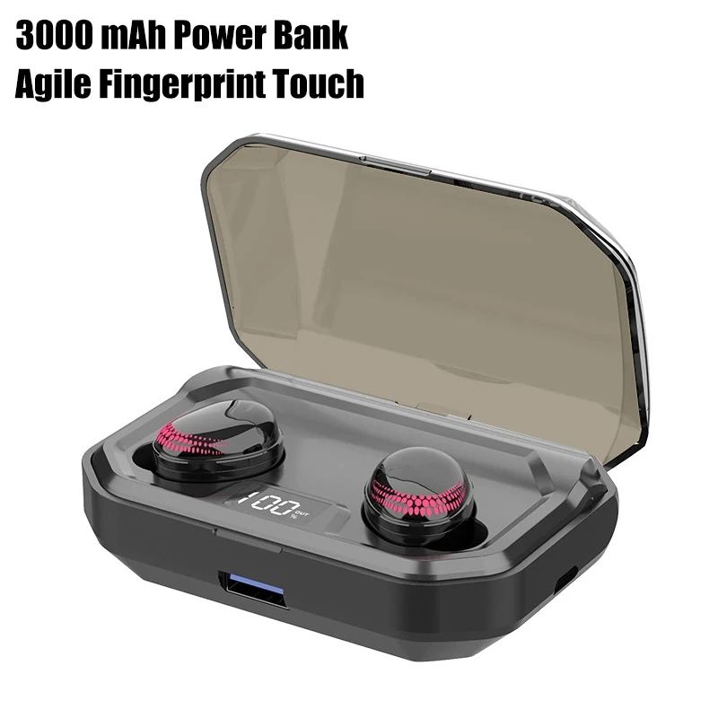 TWS Bluetooth V5.0 HIFI Беспроводные наушники 8D стерео спортивные наушники гарнитура с зарядным устройством микрофон для iPhone Xiaomi - Цвет: Black