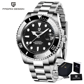 

PAGANI DESIG Nmen's Watch Stainless Steel Sapphire Glass Automatic Date Mechanical Watch Leisure Time Silver Black Clock Relogio