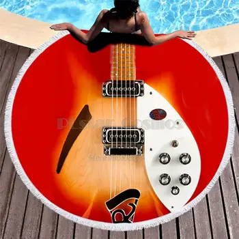 

Violin Guitar art Musical instrument Women Bath Towel for Beach Thick Round 3d print Fabric Quick Compressed Towel new style-10
