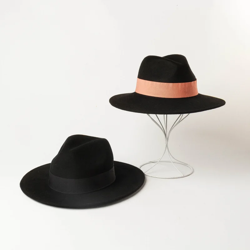 01908-HH8147 new autumn WINTER wool ribbon fedoras cap men women jazz panama hat