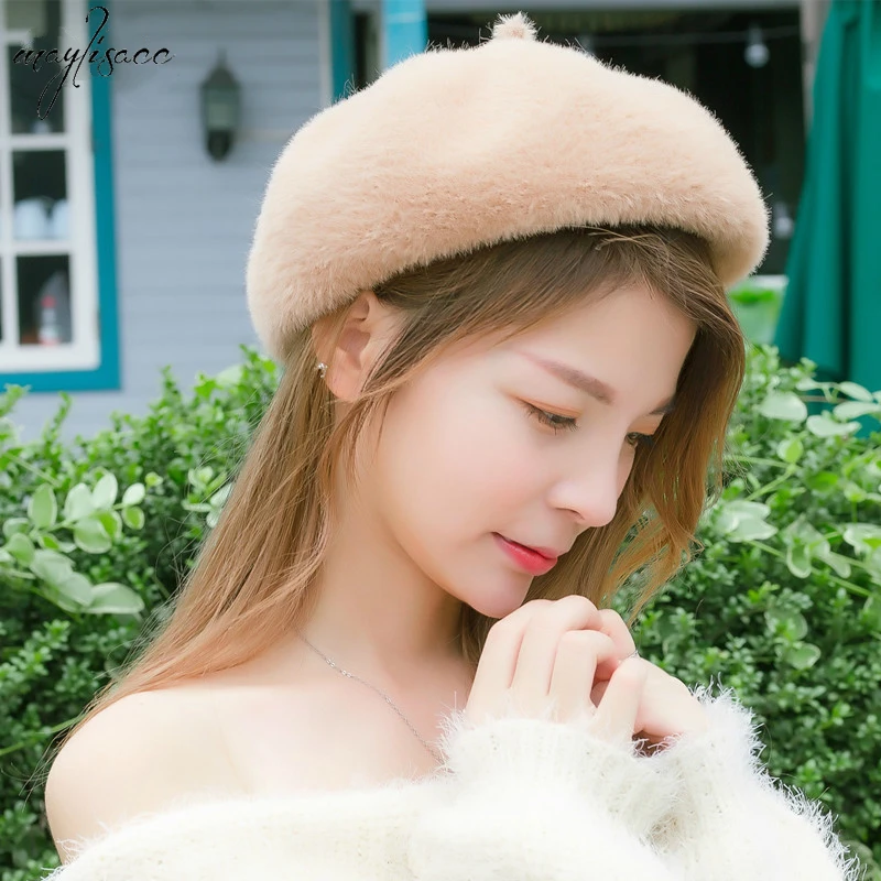 Maylisacc 2019 новый английский Винтажный стиль утолщенный Зимний берет шапки для женщин плоская шляпа осенние и зимние береты для женщин