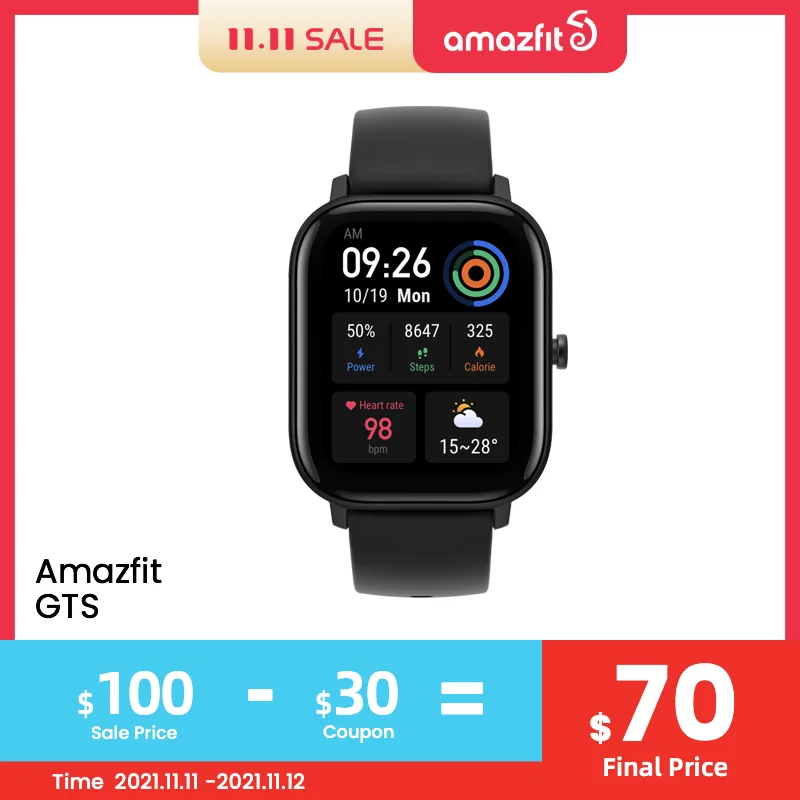 PROD 4000189321479 Global Version Amazfit GTS Smart Watch 5ATM
Waterproof Smartwatch 14Days Battery GPS Music Control Leather Silicon
Strap