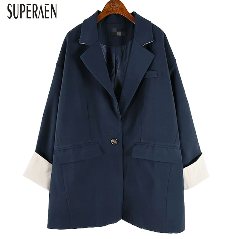 

SuperAen Korean Style Suit Jackets Women Pluz Size Autumn 2019 New Loose Ladies Jackets Solid Color Wild Fashion Women Clothing