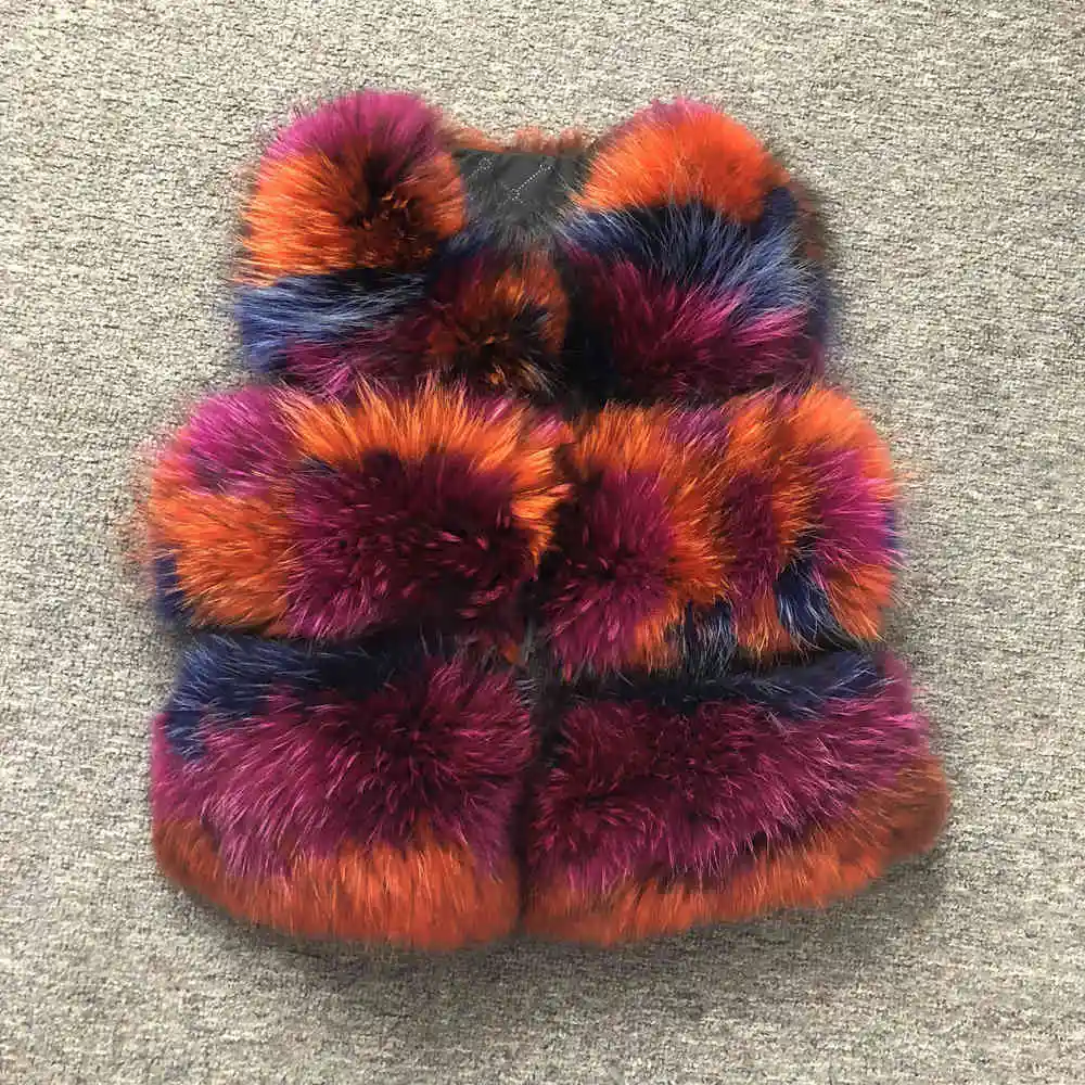 Multi color JKKFURS Модный стильный женский жилет из натурального меха енота Зимний толстый теплый модный жилет 3 ряда S1150B - Цвет: Multi color
