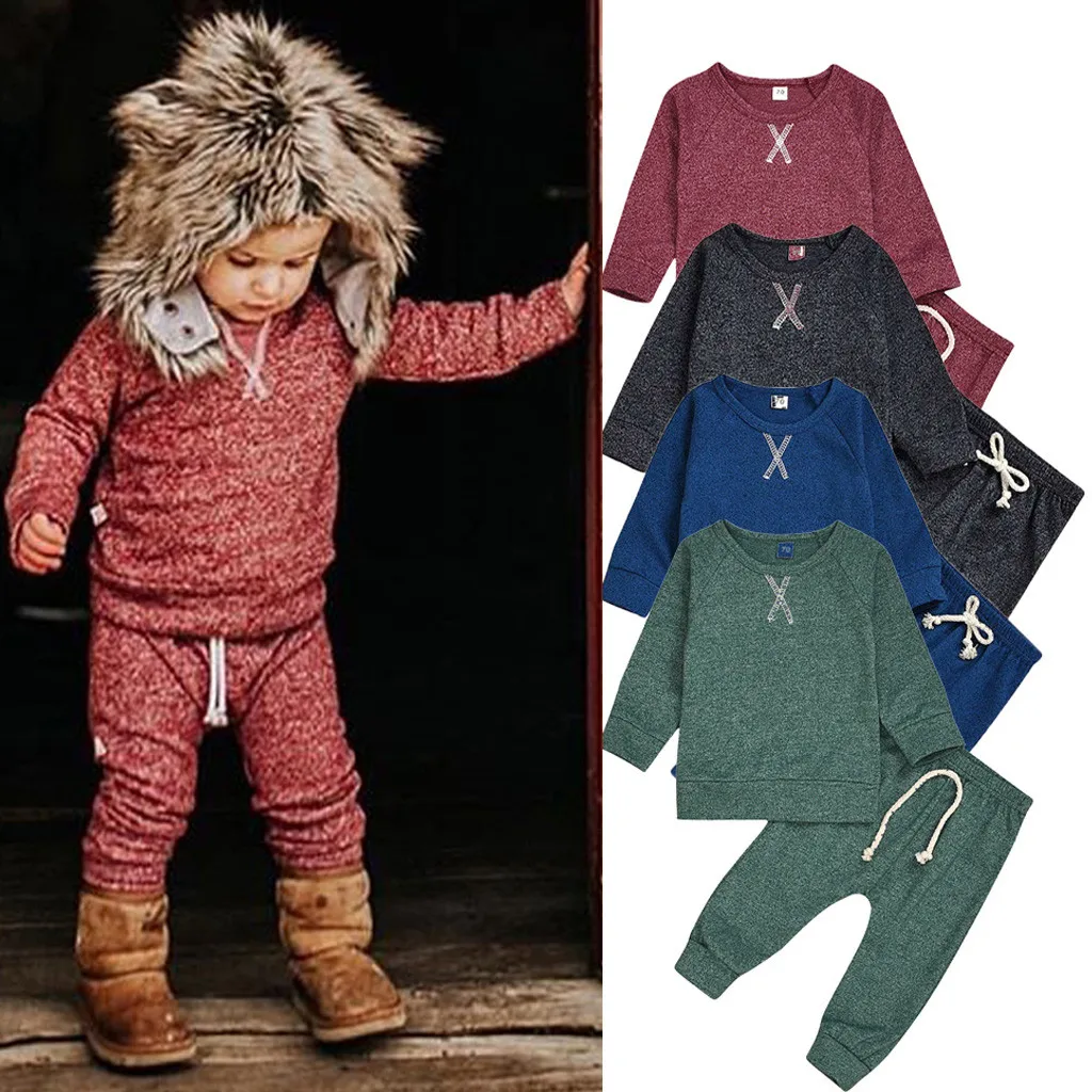 SAGACE Solid Baby Pajamas Boy Girl Clothes For Homewear Suit Long Sleeve Top+Pants Outfits Set Newborn | Детская одежда и обувь