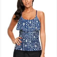 Стильный гофрированный бикини, майка с принтом, женский сексуальный раздельный эластичный дышащий купальник с рюшами размера плюс