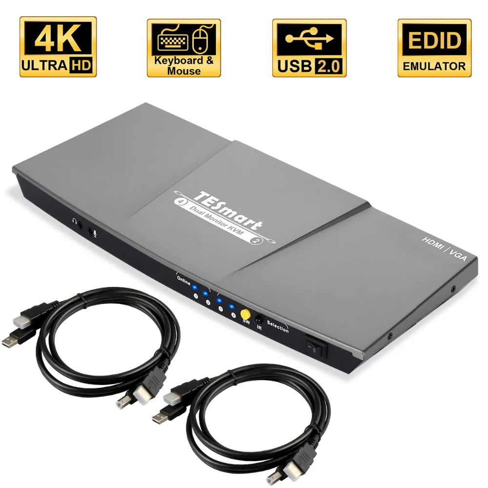 HDMI KVM переключатель двойной монитор 4 порта(2 HDMI и 2 VGA) вход 2 порта(HDMI) выход KVM переключатель HDMI 4 k@ 30 Гц KVM кабель и VGA кабель