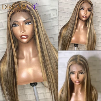 

Blonde Highlight Straight Lace Front Human Hair Wig 13X6 Deep Part Mix Color Frontal Wig for Black Women 150% Density Plucked