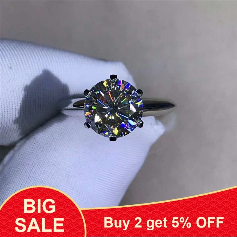 Solitaire 100% цельное кольцо из стерлингового серебра 925 пробы 1ct Sona 5A с циркониевым