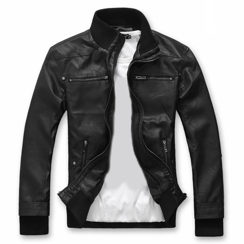 New Men's Jackets Black Polyester Motorcycle Leather Slim Coat Oversize Fashion Men Coat