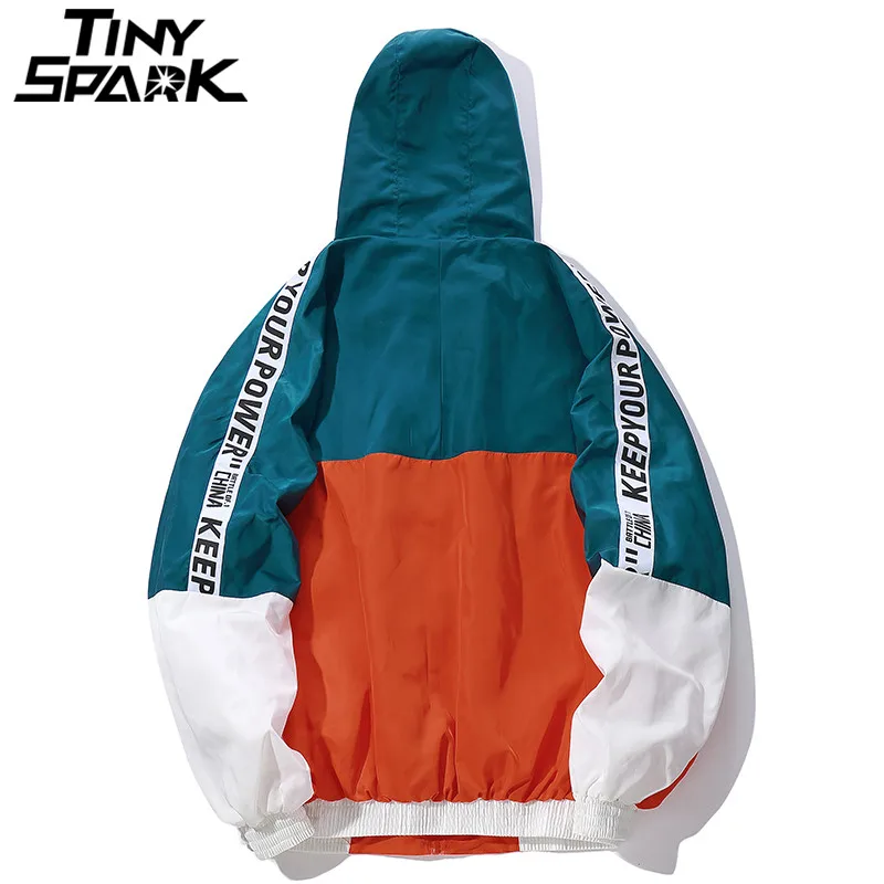 Beste Hip Hop Mens Hooded Windjack Herfst 2019 Casual Vintage Kleur Blok Losse Track Hoodie Jas Jassen Streetwear HipHop