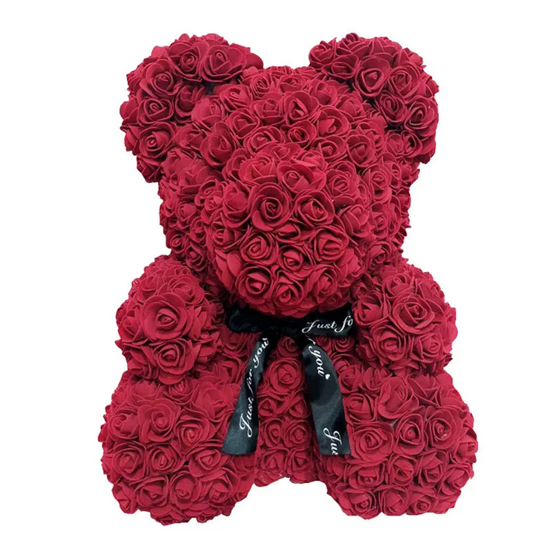 

15'' Rose Bear Teddy Bear Artificial Foam Roses for Window Display Forever Rose Everlasting Flower Wedding Valentines Gifts