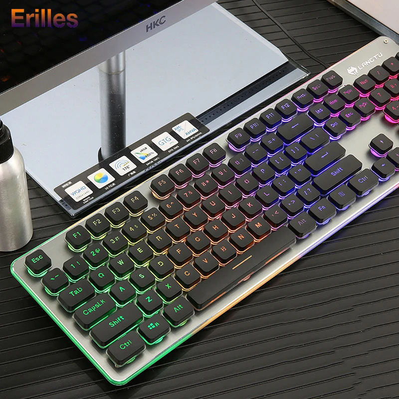 

Imitation Mechanical Keyboard USB Wired RGB Backlight English Keyboard Professinal Keypads for Computer Accessories