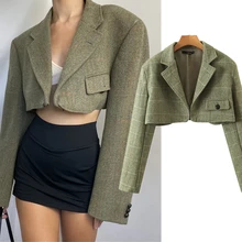 

Dave&Di Blazer Mujer 2021 Ins Fashion Blogger Retro Plaid Women Blazers And Jackets Oversize Short Blazer Women Top High Street