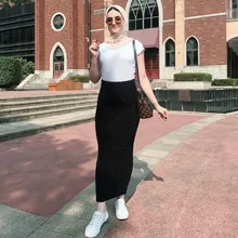Elastic knitted Skirt Women's Long Skirt Autumn Winter Princess Modest Muslim Bottoms Ankle-Length Party Eid Islamic Clothing