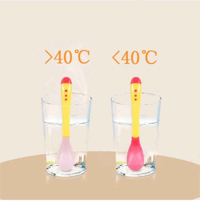 Cuchara de silicona con detección de temperatura para niños y niñas, cucharilla de alimentación para bebés, cucharillas infantiles de 3 colores, envío directo