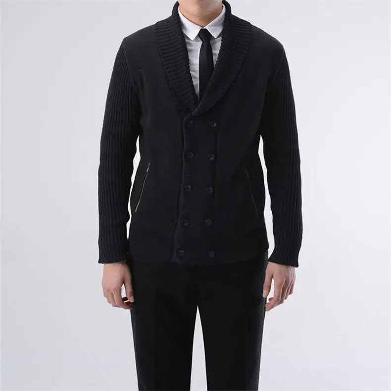 2019 Autumn New Wool Men Sweater Cardigans Winter Business Male Sweater Jacket Coat Men Shawl-Collar Raglan Sleeves Brand MuLS 04