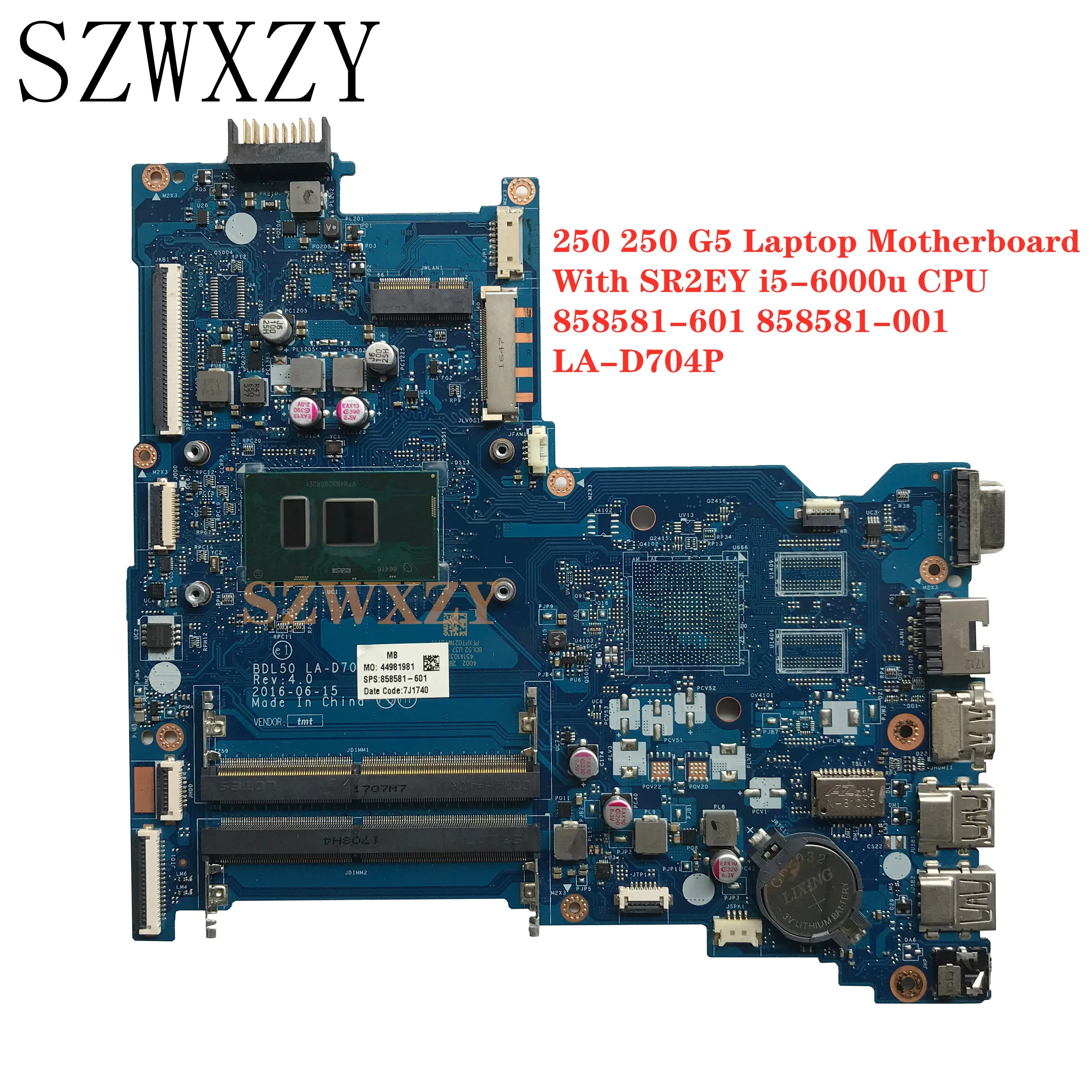 С VGA для ноутбука HP 250 G5 материнская плата с SR2EY i5-6000u CPU 858581-601 858581-001 | Компьютеры и