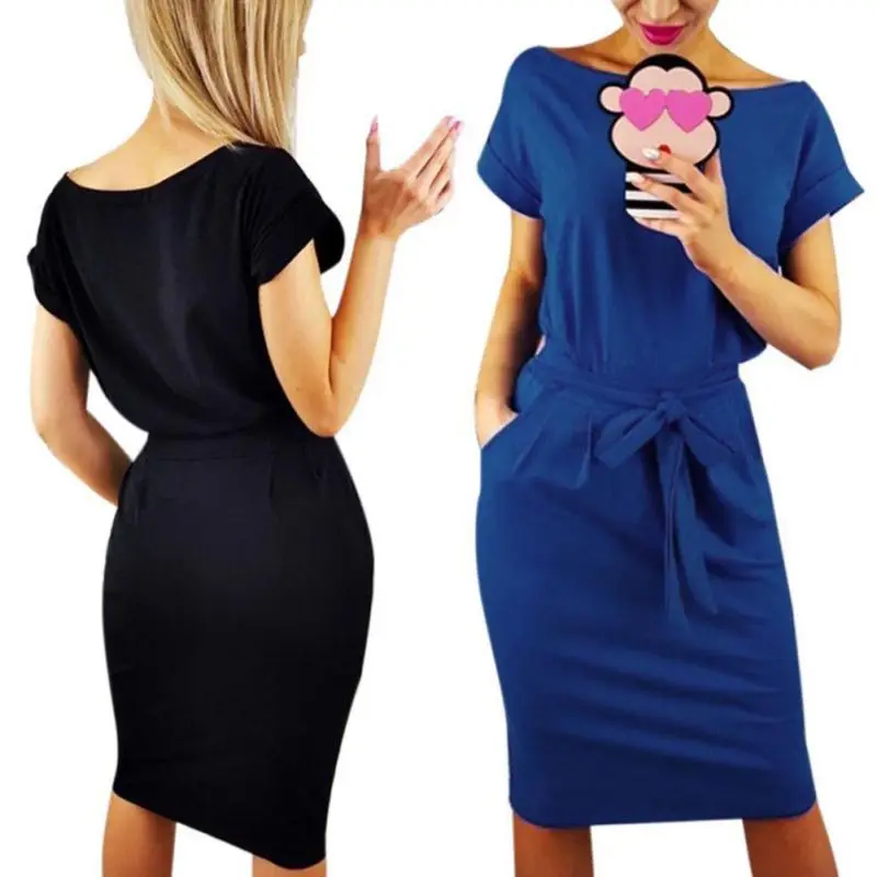Женские повседневные платья миди с вырезом лодочкой, футболки с коротким рукавом, летние платья Rk