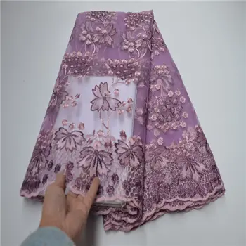 

Latest African Lace fabrics with beads stones African Nigerian Lace for Wedding New design French Tulle Net Lace Fabric